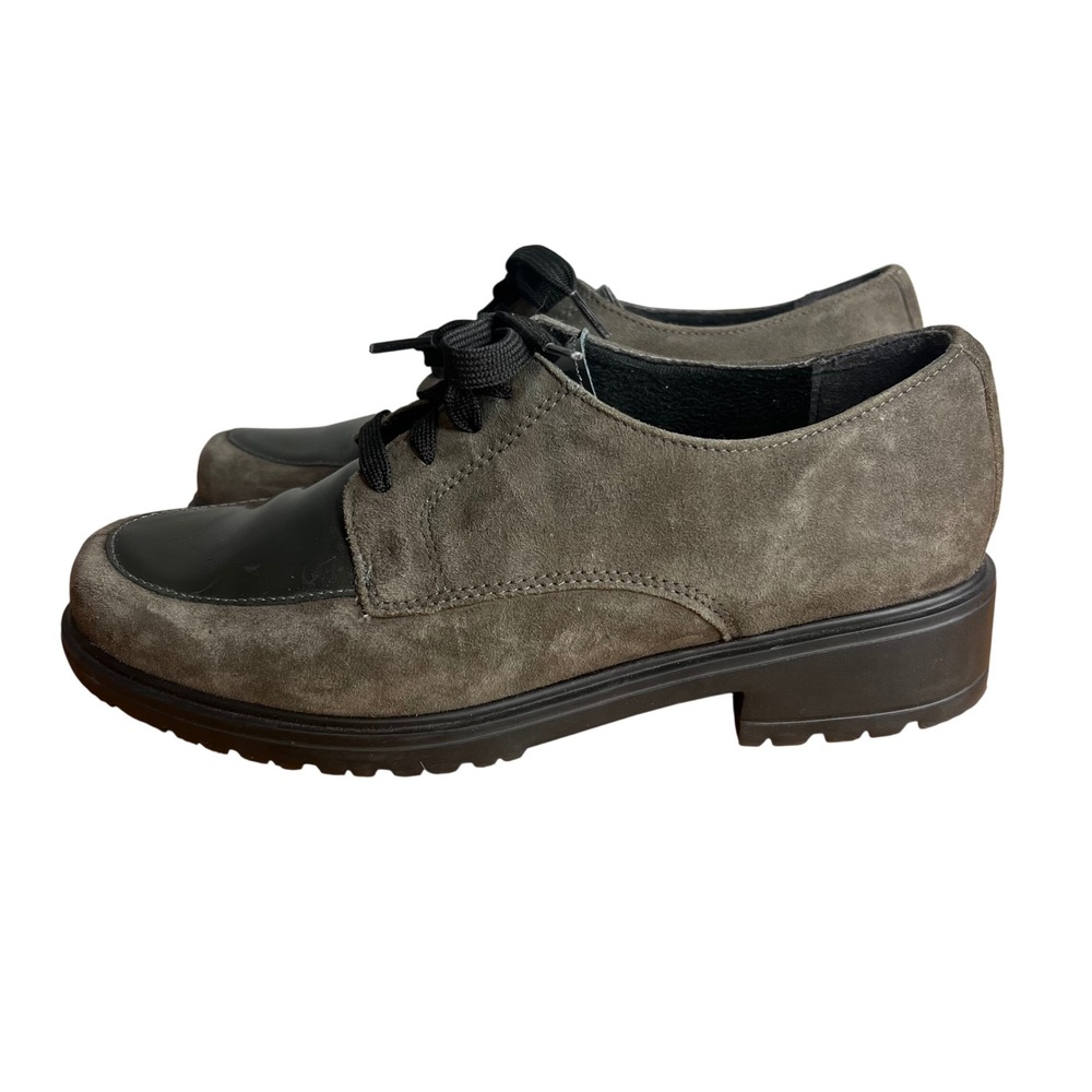 Munro Suede Lace Up Oxfords‎ Womens Size 9 WW Taupe Patent Leather Detail